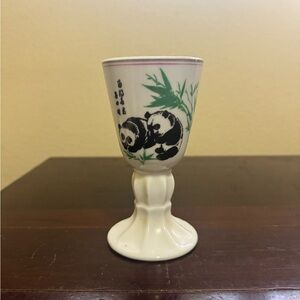 Vintage Ceramic Chalice Glass Pandas Chinese